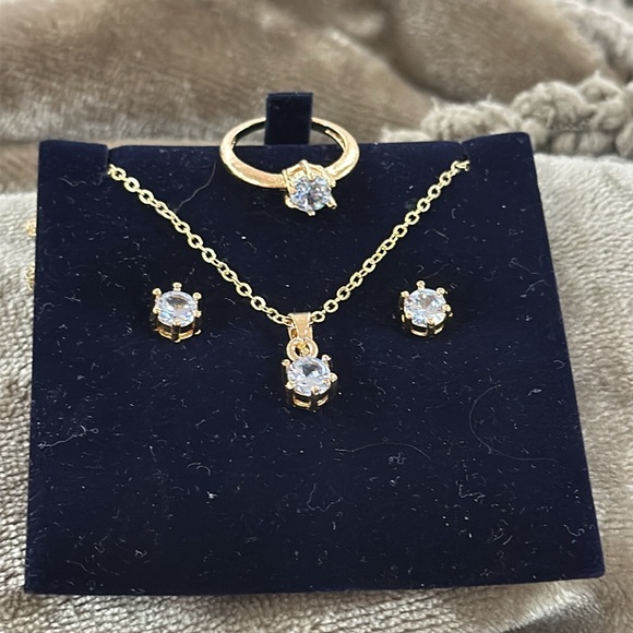 3Pc/set Fashion Round pendant Necklace Earring Ring size 7 Gold - Picture 4 of 6